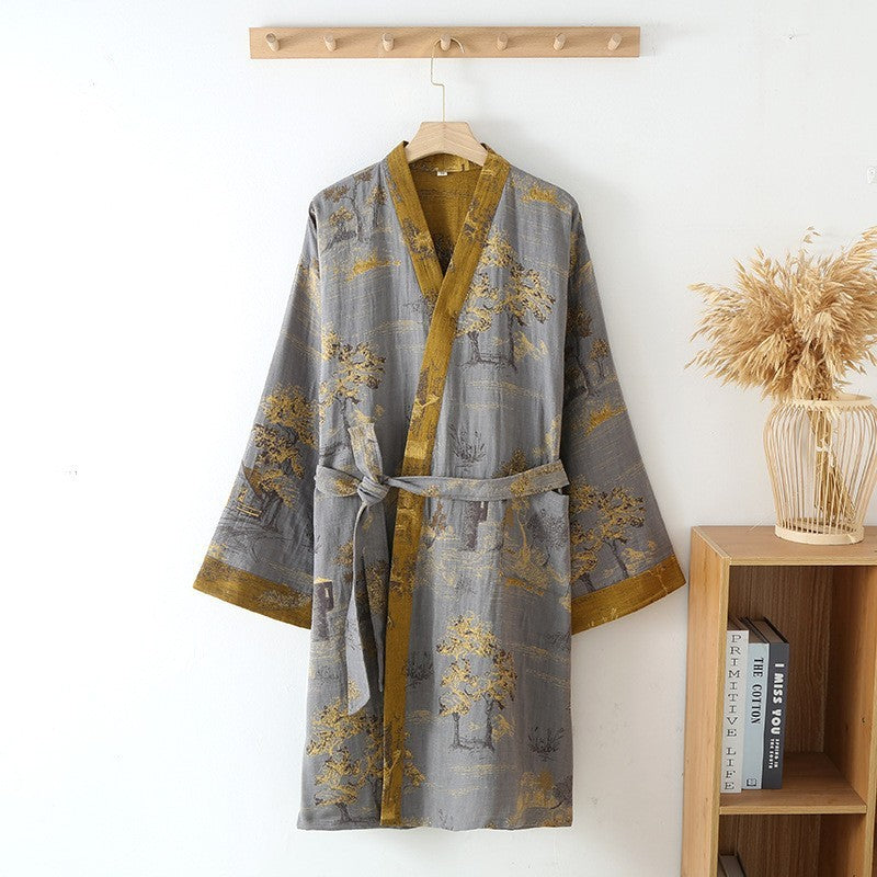 Cotton Gauze Jacquard Home Wear All Cotton Loose Women Bathrobe