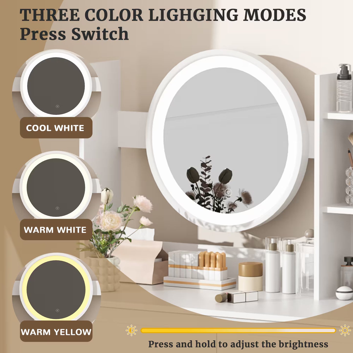 VFF Schminktisch fürs Schlafzimmer, moderner minimalistischer Schminkschrank, Schminkspiegel fürs Hauptschlafzimmer, Schminktisch
