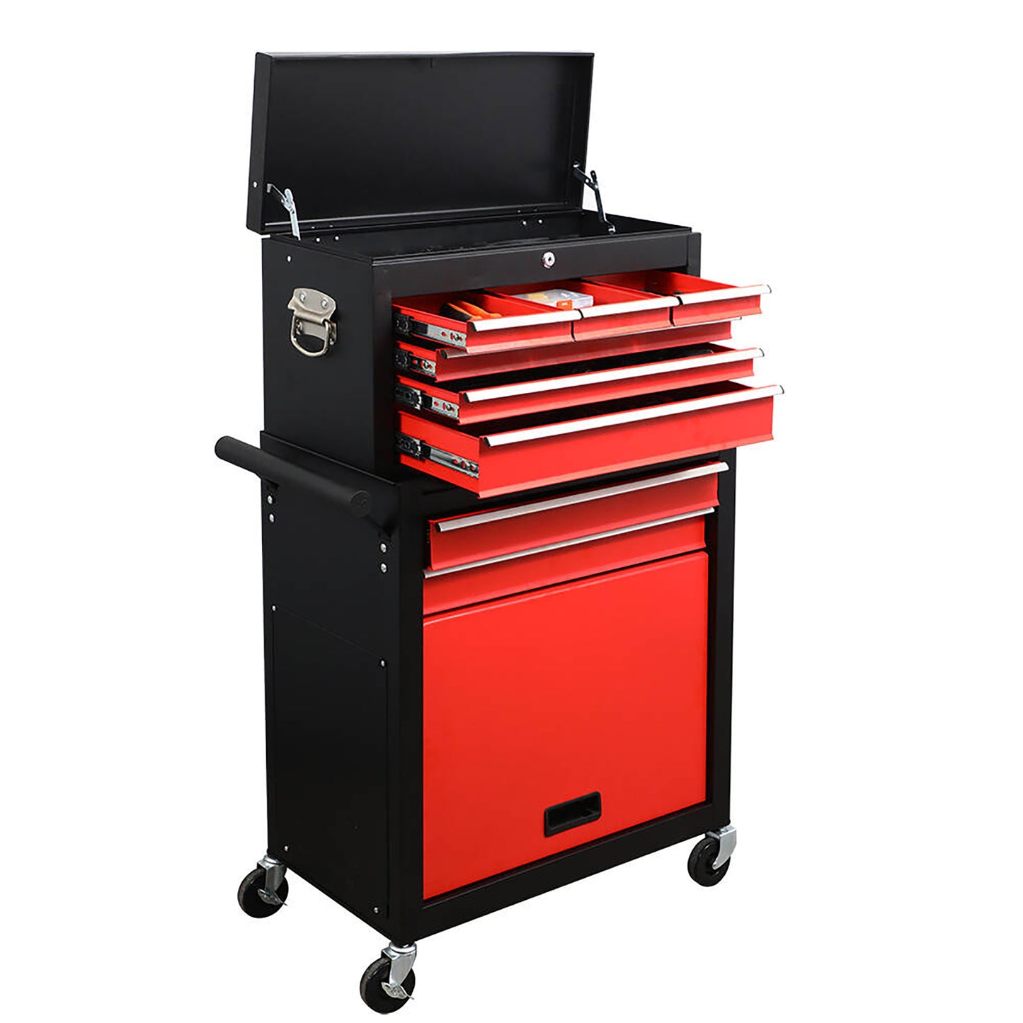 Eight-drawer Large Capacity Rolling Toolbox, Detachable Cabinet Storage Toolbox With Wheels And Drawers, Detachable Toolbox With Lock For Workshop Mechanical Garage BLACK RED