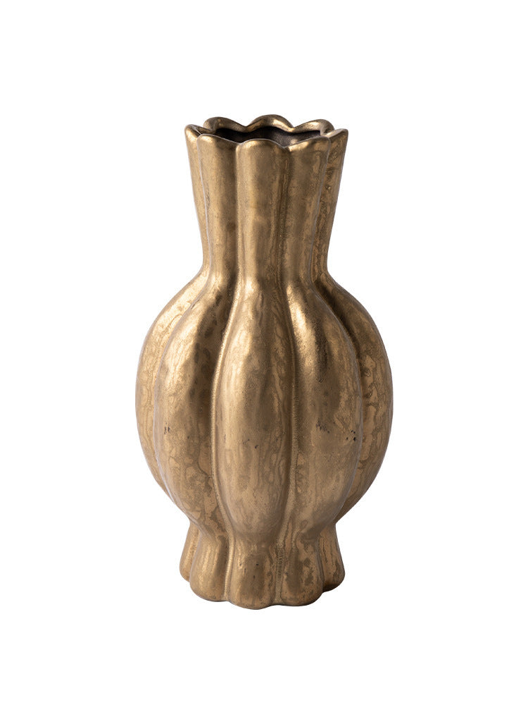 Ceramic Vase Decoration Golden Flower Container Decorations