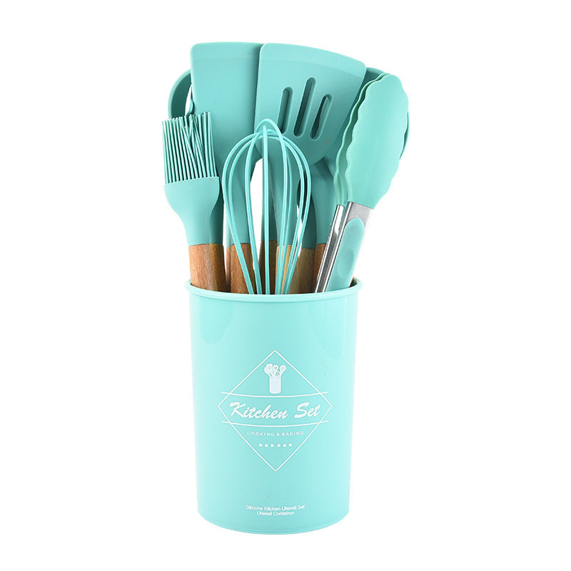 Wooden Handle Silicone Kitchenware Set 12-piece Cooking Non-stick Pan