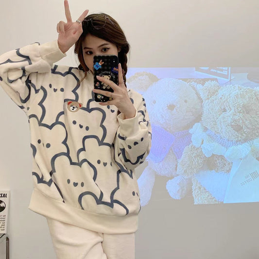 Foreign Flannel Pajamas Suit Women