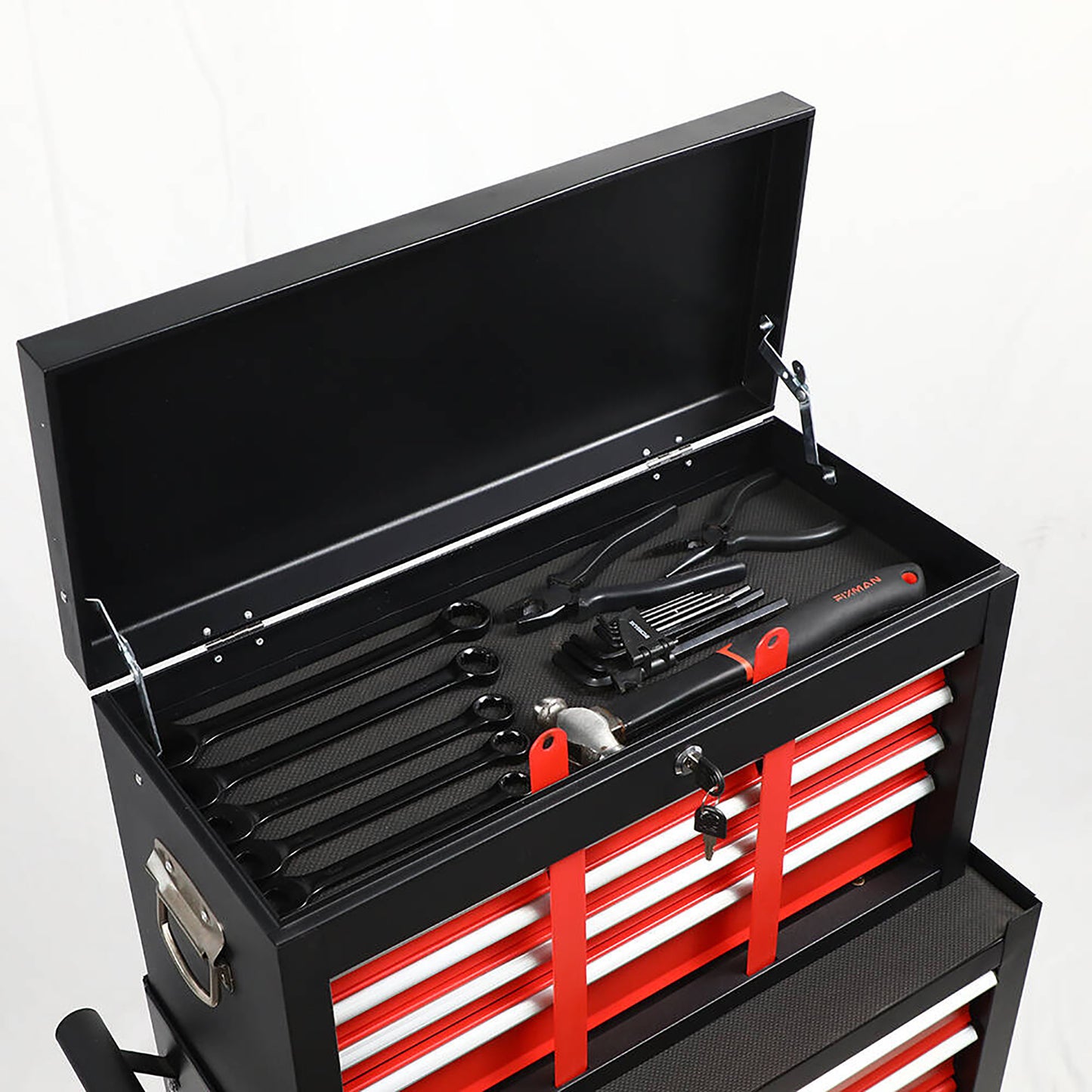 Eight-drawer Large Capacity Rolling Toolbox, Detachable Cabinet Storage Toolbox With Wheels And Drawers, Detachable Toolbox With Lock For Workshop Mechanical Garage BLACK RED