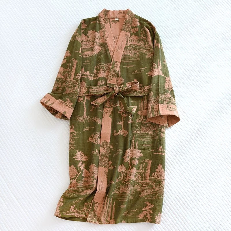 Cotton Gauze Jacquard Home Wear All Cotton Loose Women Bathrobe