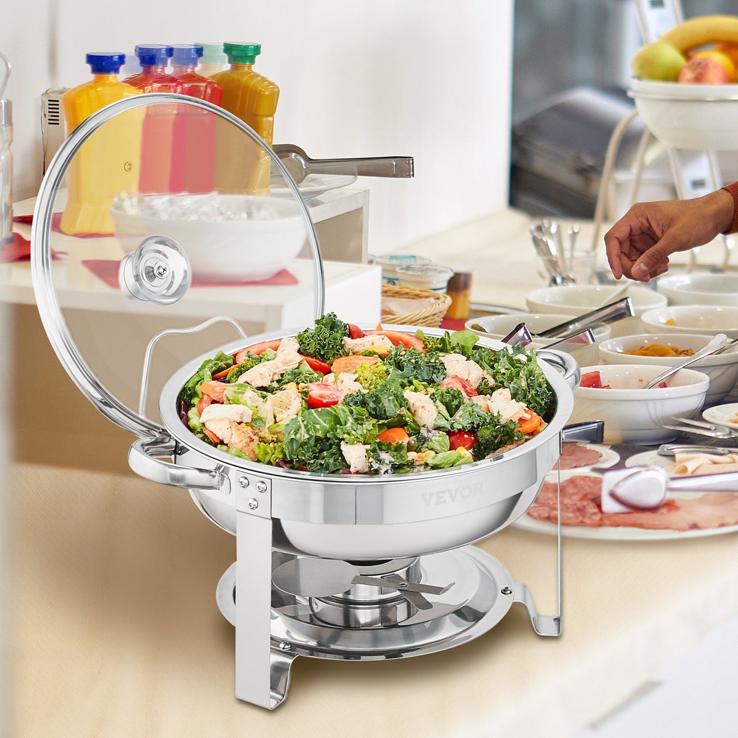 VEVOR 2-Pack Round Chafing Dish Set With Full-Size 4Qt Pan Glass Lid Fuel Holder
