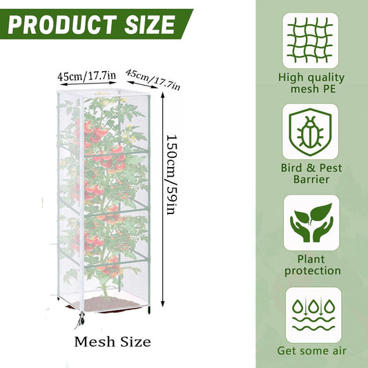 Tomato Cage Square Kit Garden Bird Netting Plant Cover With Zipper And Drawstring