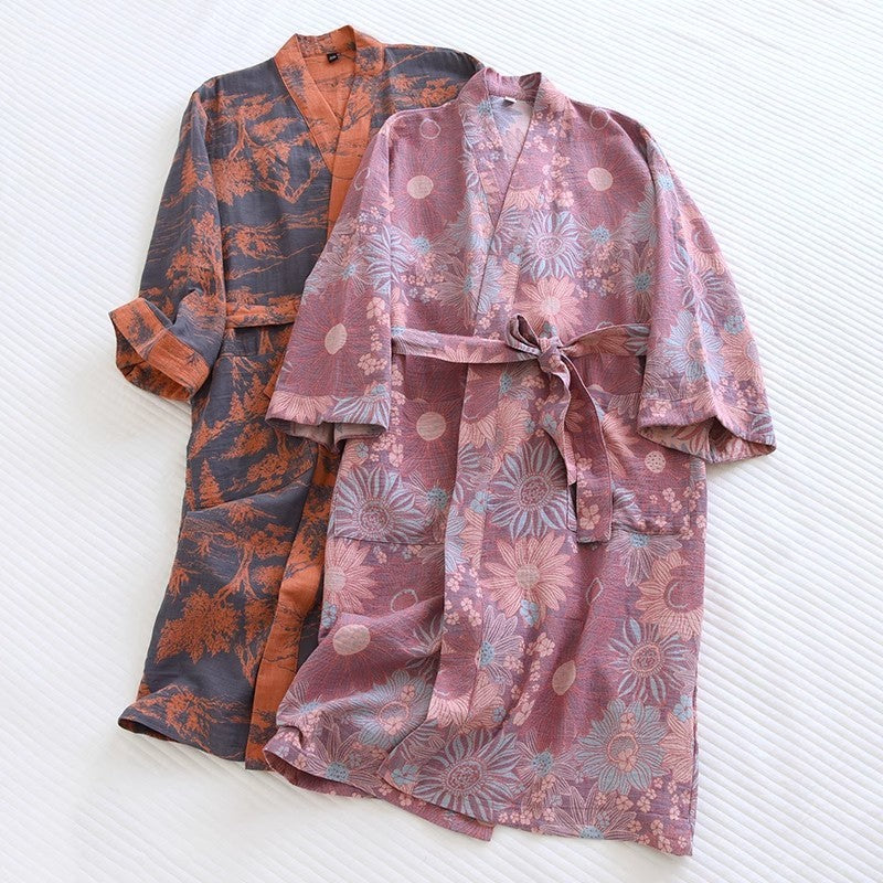 Cotton Gauze Jacquard Home Wear All Cotton Loose Women Bathrobe