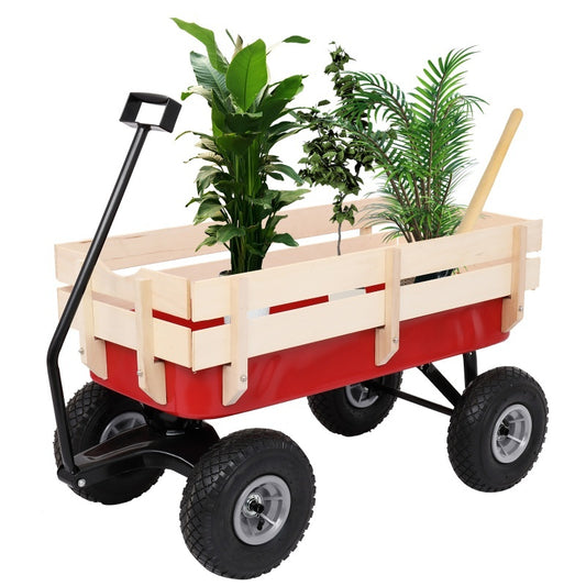 Iron Wood Garden Cart With Four Wheels