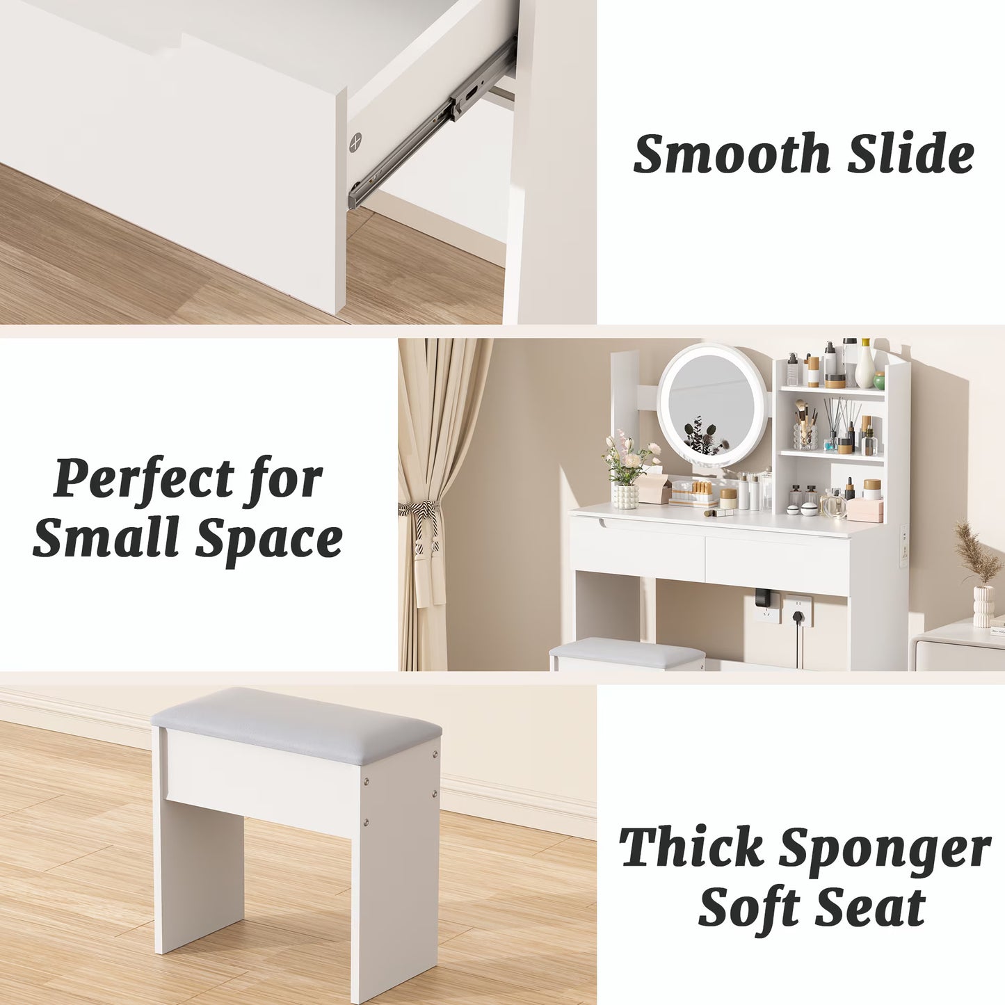 VFF Schminktisch fürs Schlafzimmer, moderner minimalistischer Schminkschrank, Schminkspiegel fürs Hauptschlafzimmer, Schminktisch