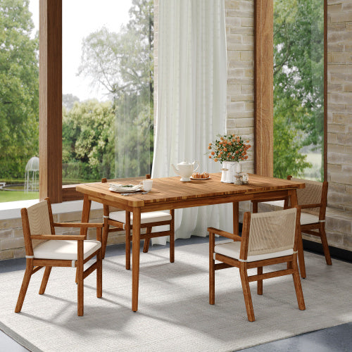 Acacia Wood Dining Table 6-Person Outdoor Table, Farmhouse Furniture For Patio, Garden, Backyard, Teak 180 LBS Weight Capacity 63L