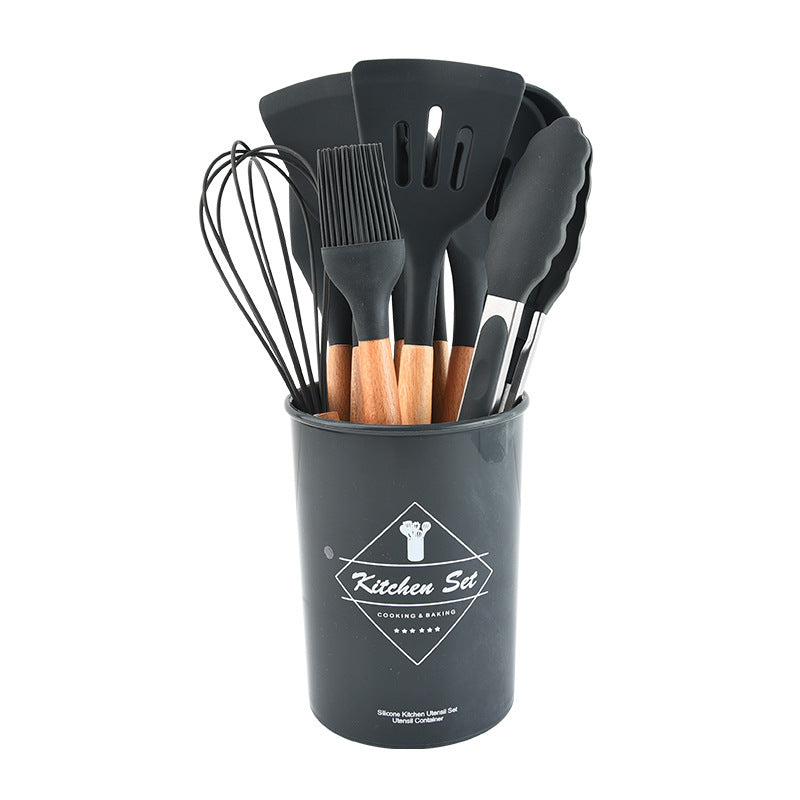 Wooden Handle Silicone Kitchenware Set 12-piece Cooking Non-stick Pan