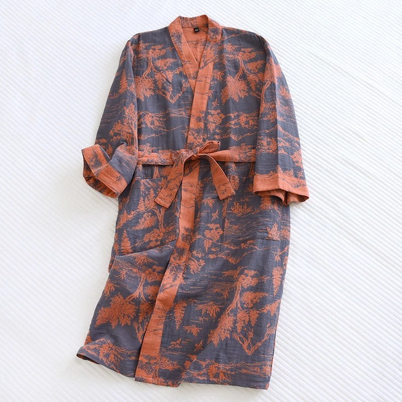 Cotton Gauze Jacquard Home Wear All Cotton Loose Women Bathrobe