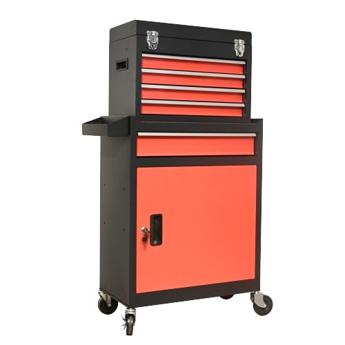 Five-Drawer Rolling Tool Chest With Wheels, Detachable Cabinet Storage Tool Box With Drawers, Metal Tool Cart With Toolbox For Garage Workshop WarehouseBLACK RED