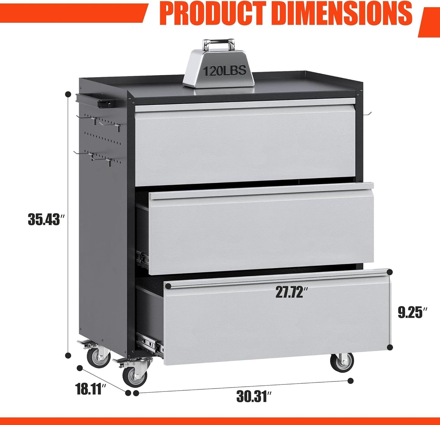 Aobabo Tool Storage Garage Cabinet With Wheels, 3 Drawer Tool Chest Rolling Metal Storage Cabinet On Wheels, Assembly Required, Black Gray