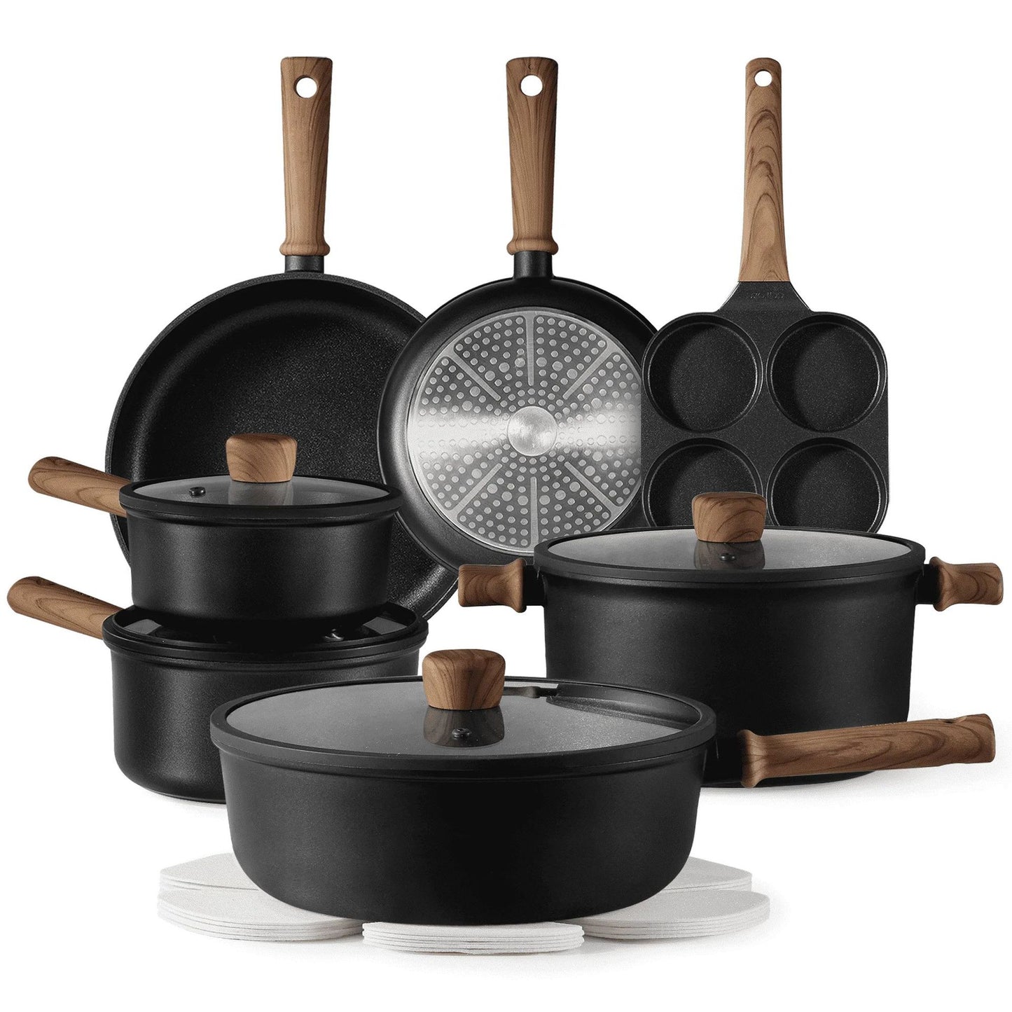 Pan Set Non-stick Frying Pan Household Pancakes Fried Eggs Fried Steak Titanium Wok Black Lightweight Induction Cooker