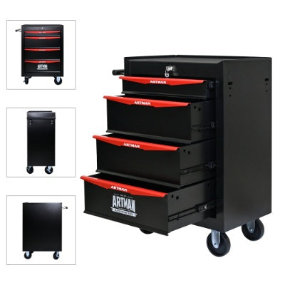 Rolling Metal Tool Chest With 4 Drawers, 20 4-Drawer Tool Chest Cabinet With Ball Bearing Drawer Slides, Steel Tool Storage Box Organizer -BLACK RED