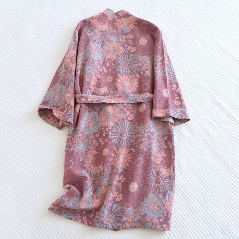 Cotton Gauze Jacquard Home Wear All Cotton Loose Women Bathrobe