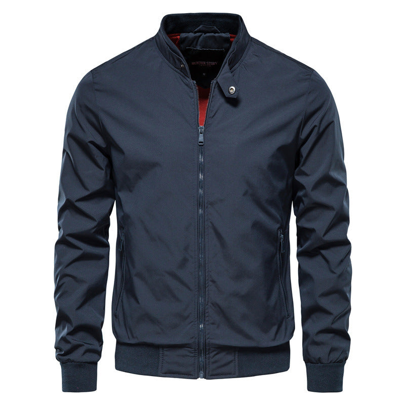 Men's Zip-up Jacket With Pockets Casual Solid Stand Collar Long Sleeve Top Outwear Clothing