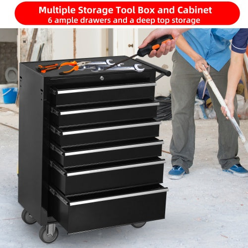 6-Drawer Rolling Tool Chest Cabinet, Large Capacity Metal Tool Box With Wheels And Locking, Roll Around Storage Organizer Tool Cart For Garage, Warehouse, Work Shop - Black
