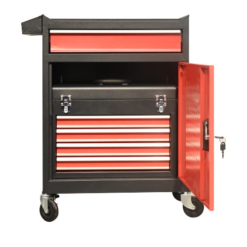 Five-Drawer Rolling Tool Chest With Wheels, Detachable Cabinet Storage Tool Box With Drawers, Metal Tool Cart With Toolbox For Garage Workshop WarehouseBLACK RED