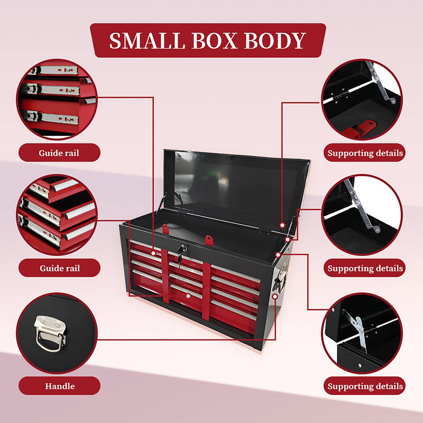 Eight-drawer Large Capacity Rolling Toolbox, Detachable Cabinet Storage Toolbox With Wheels And Drawers, Detachable Toolbox With Lock For Workshop Mechanical Garage BLACK RED