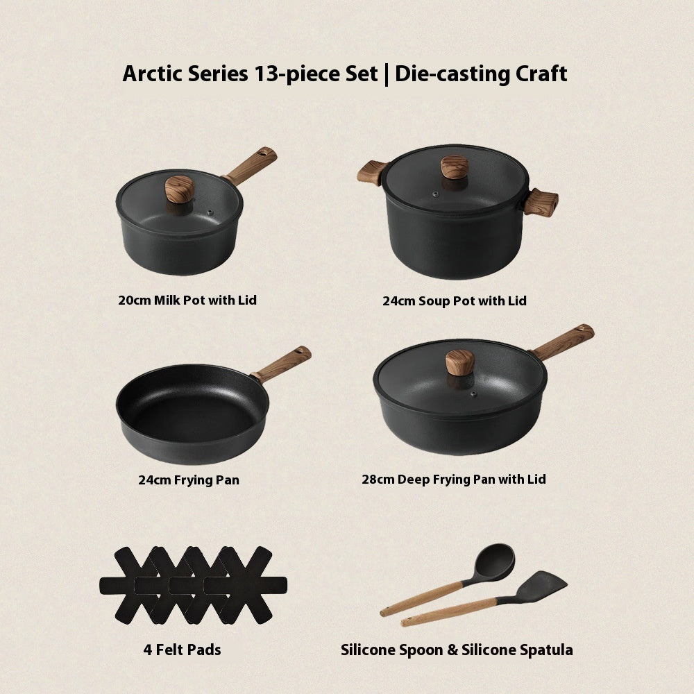 Pan Set Non-stick Frying Pan Household Pancakes Fried Eggs Fried Steak Titanium Wok Black Lightweight Induction Cooker