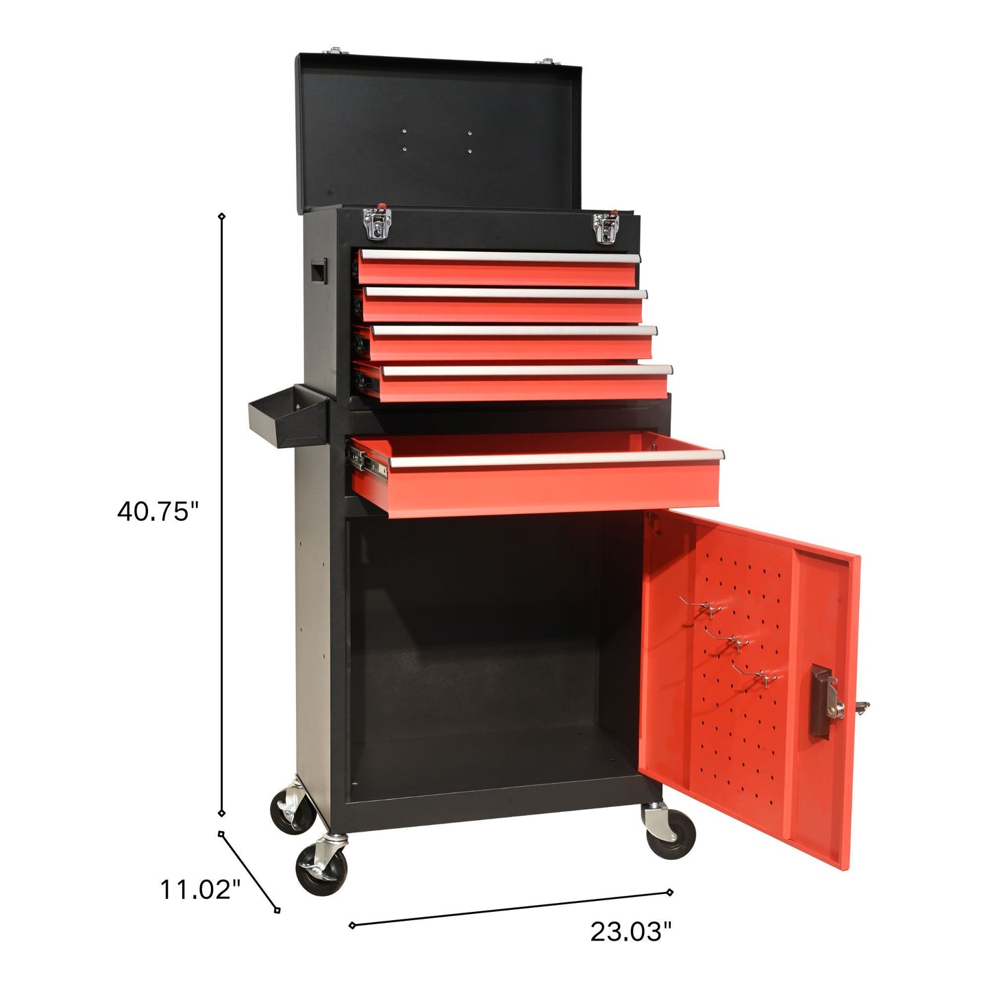 Five-Drawer Rolling Tool Chest With Wheels, Detachable Cabinet Storage Tool Box With Drawers, Metal Tool Cart With Toolbox For Garage Workshop WarehouseBLACK RED