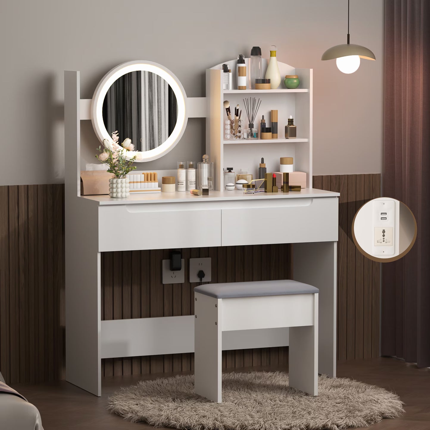 VFF Schminktisch fürs Schlafzimmer, moderner minimalistischer Schminkschrank, Schminkspiegel fürs Hauptschlafzimmer, Schminktisch