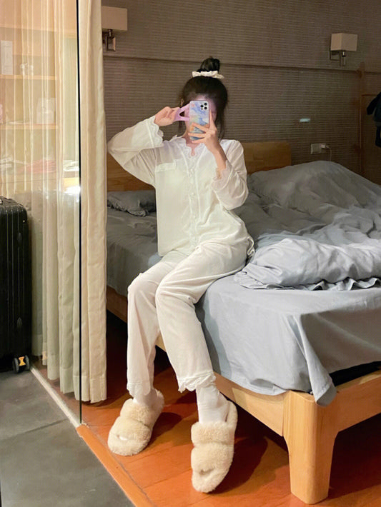 Lace Long-sleeved Pajamas Set For Women