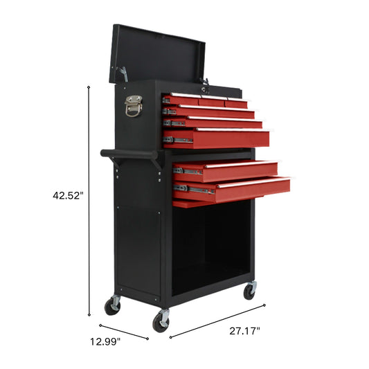 Eight-drawer Large Capacity Rolling Toolbox, Detachable Cabinet Storage Toolbox With Wheels And Drawers, Detachable Toolbox With Lock For Workshop Mechanical Garage BLACK RED