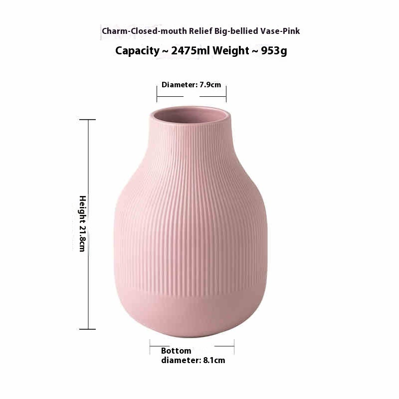 Creative Embossed Big Belly Ceramic Vase Rose Decorations