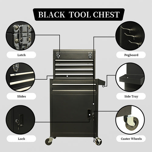 Five-Drawer Rolling Tool Chest With Wheels, Detachable Cabinet Storage Tool Box With Drawers, Metal Tool Cart With Toolbox For Garage Workshop Warehouse