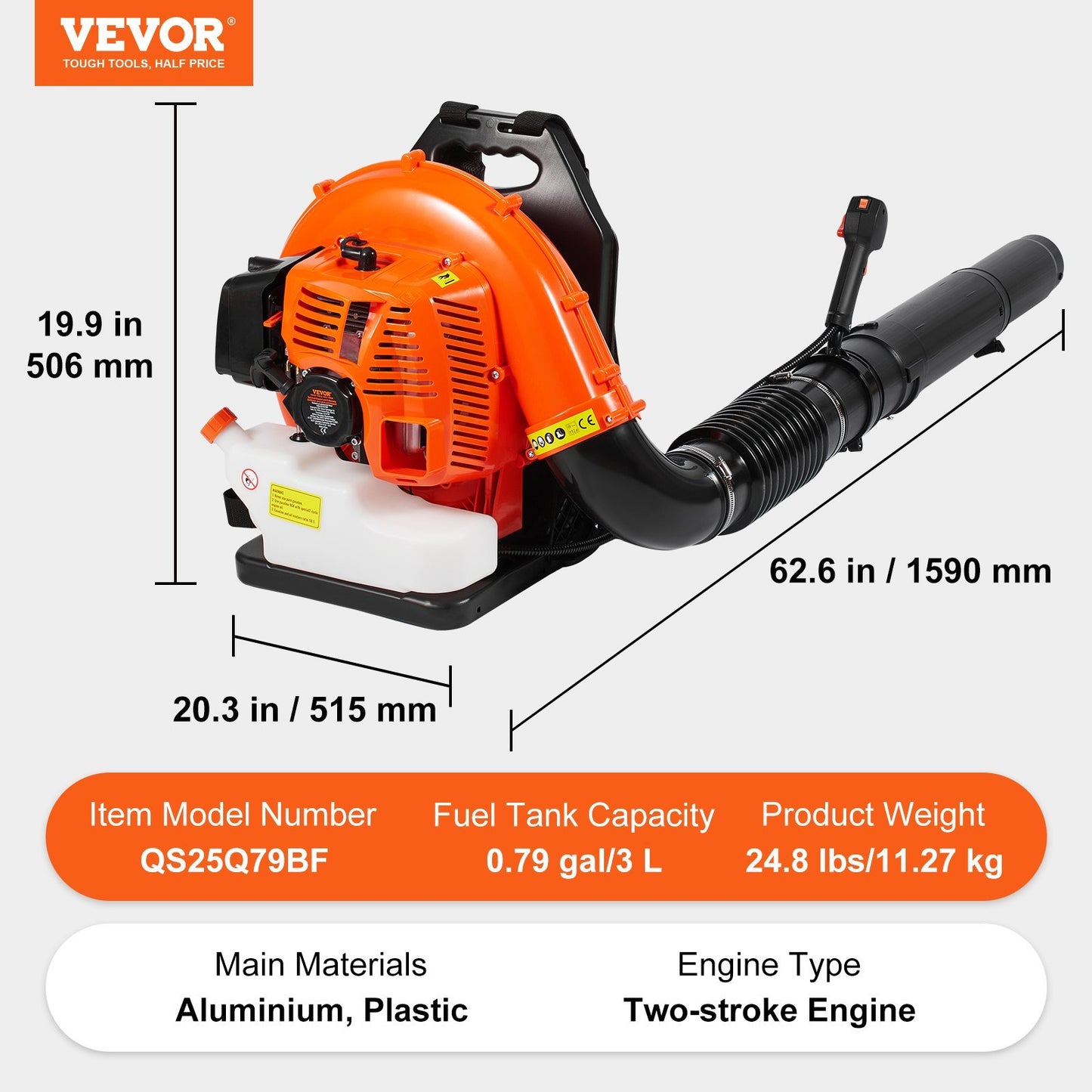Backpack Leaf Blower 79CC 2-Cycle Gas Leaf Blower 930CFM Air Volume 184MPH
