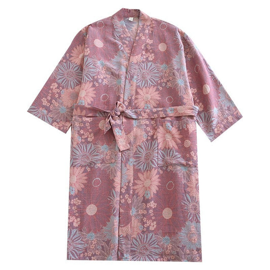 Cotton Gauze Jacquard Home Wear All Cotton Loose Women Bathrobe