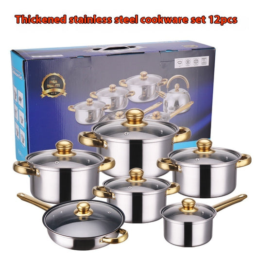 Stainless Steel Gold Handle Pot Set Non-stick Pan Stainless Pots Suit