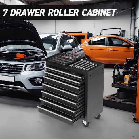Rolling Tool Chest With 7-Drawer Tool Box With Wheels Multifunctional Tool Cart Mechanic Tool Storage Cabinet For Garage, Warehouse, Workshop, Repair Shop
