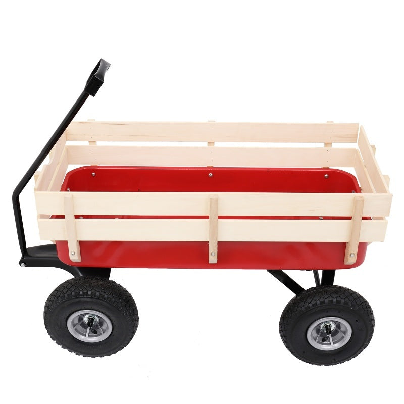 Iron Wood Garden Cart With Four Wheels