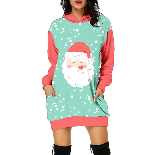 Women's Fashion Printed Christmas Holiday Party Sweatshirt Dresses