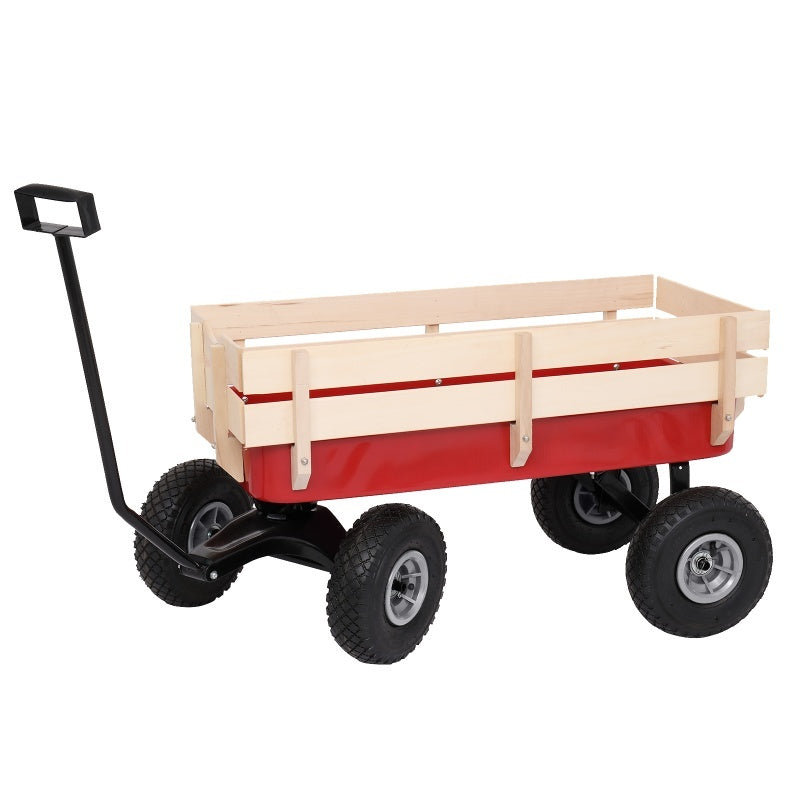 Iron Wood Garden Cart With Four Wheels