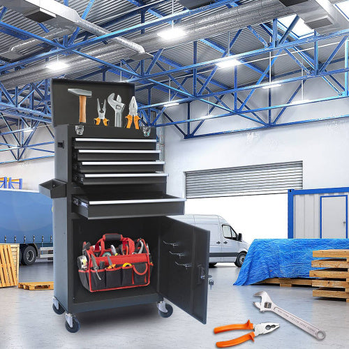 Five-Drawer Rolling Tool Chest With Wheels, Detachable Cabinet Storage Tool Box With Drawers, Metal Tool Cart With Toolbox For Garage Workshop Warehouse