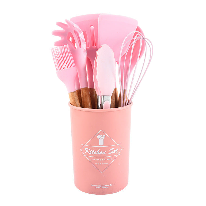 Wooden Handle Silicone Kitchenware Set 12-piece Cooking Non-stick Pan