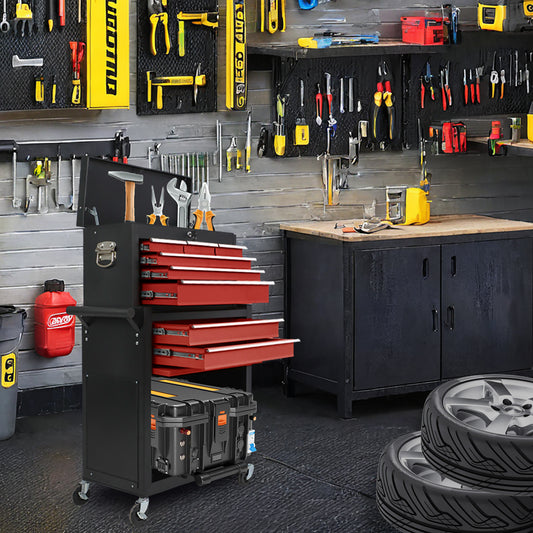 Eight-drawer Large Capacity Rolling Toolbox, Detachable Cabinet Storage Toolbox With Wheels And Drawers, Detachable Toolbox With Lock For Workshop Mechanical Garage BLACK RED