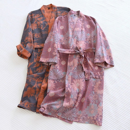 Cotton Gauze Jacquard Home Wear All Cotton Loose Women Bathrobe