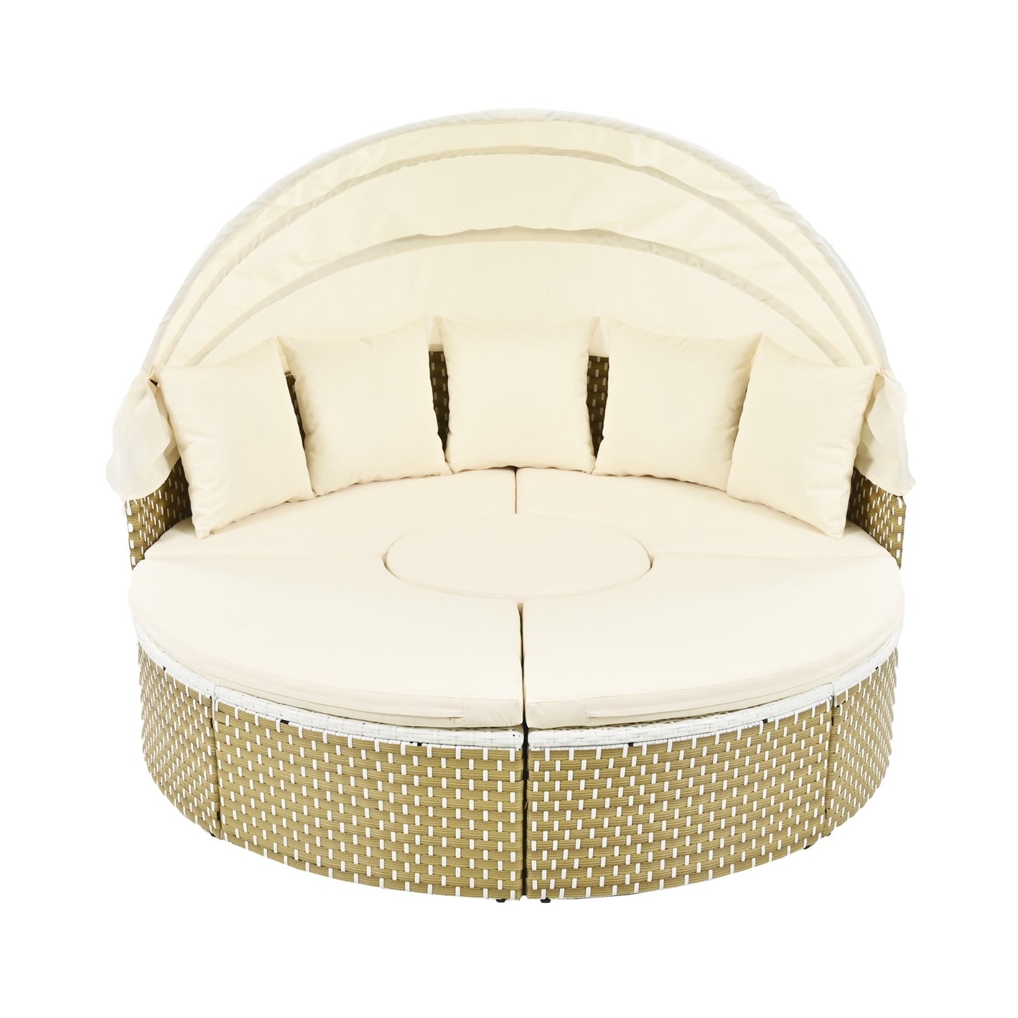 TOPMAX Terrassenmöbel Rundes Outdoor-Sofa-Set Rattan-Tagesbett Zweifarbige Web-Sonnenliege Mit Ret