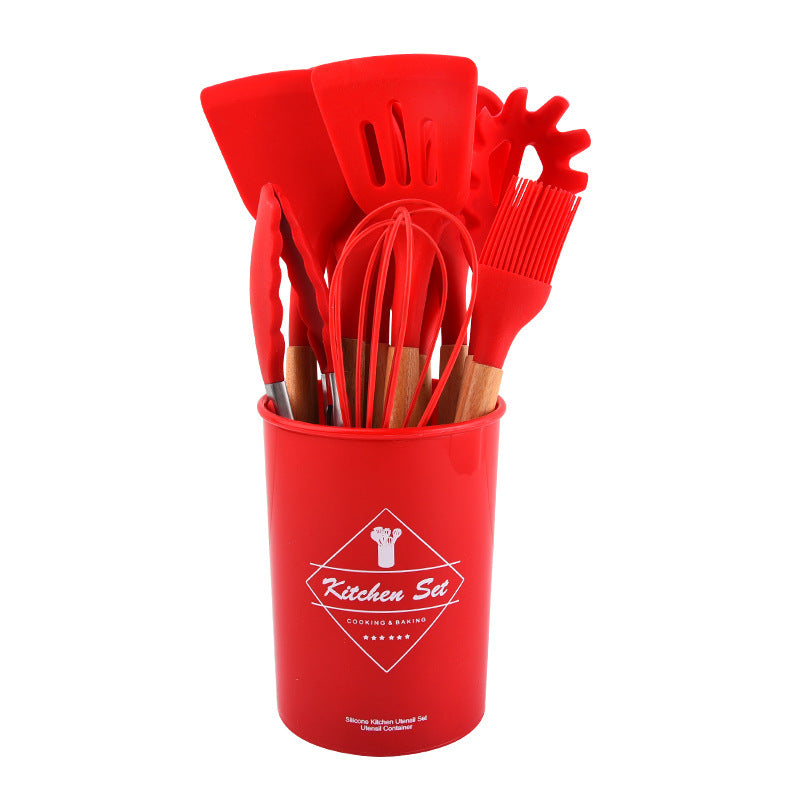 Wooden Handle Silicone Kitchenware Set 12-piece Cooking Non-stick Pan