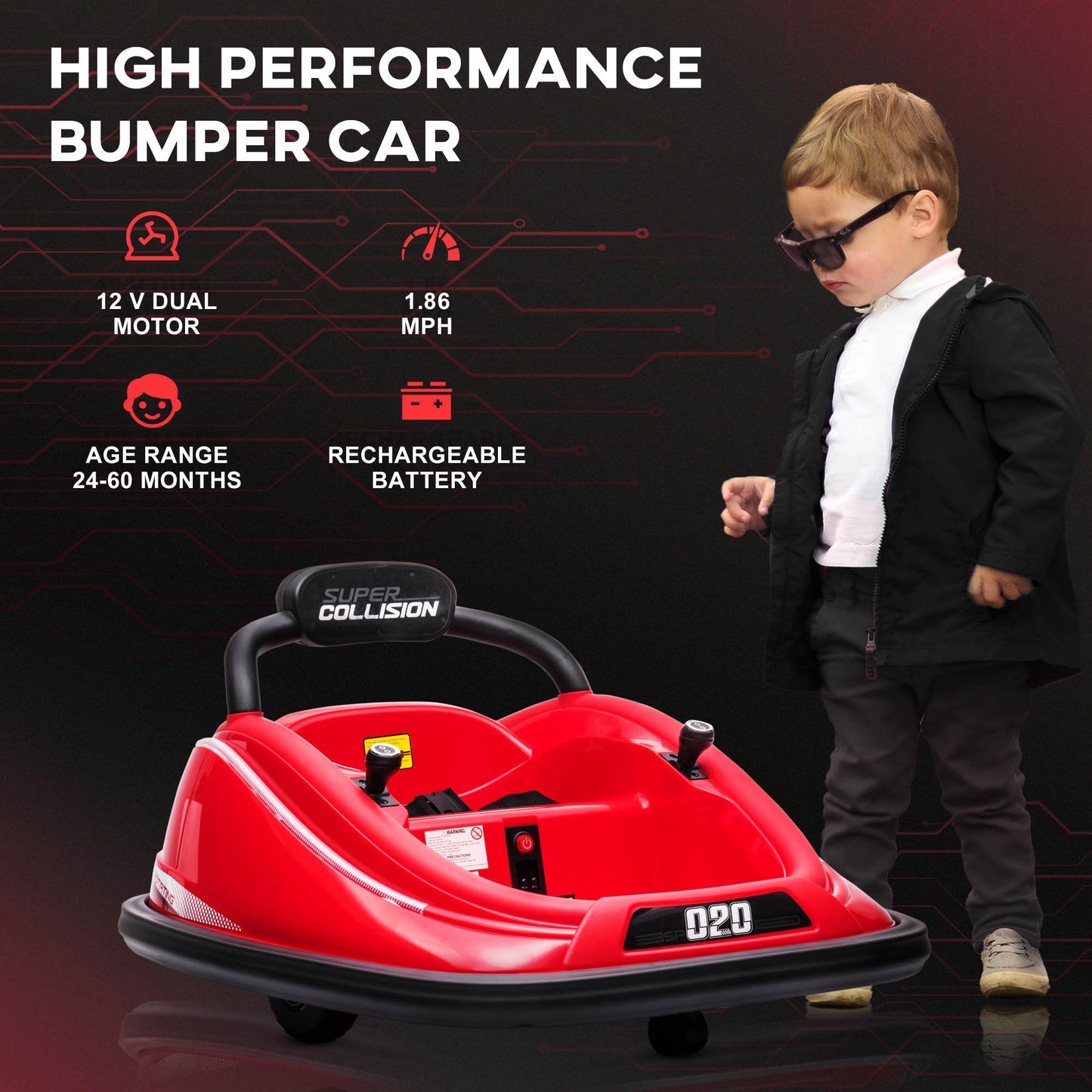 12V Kids Bumper Car Twins Motor with Parent Remote Control