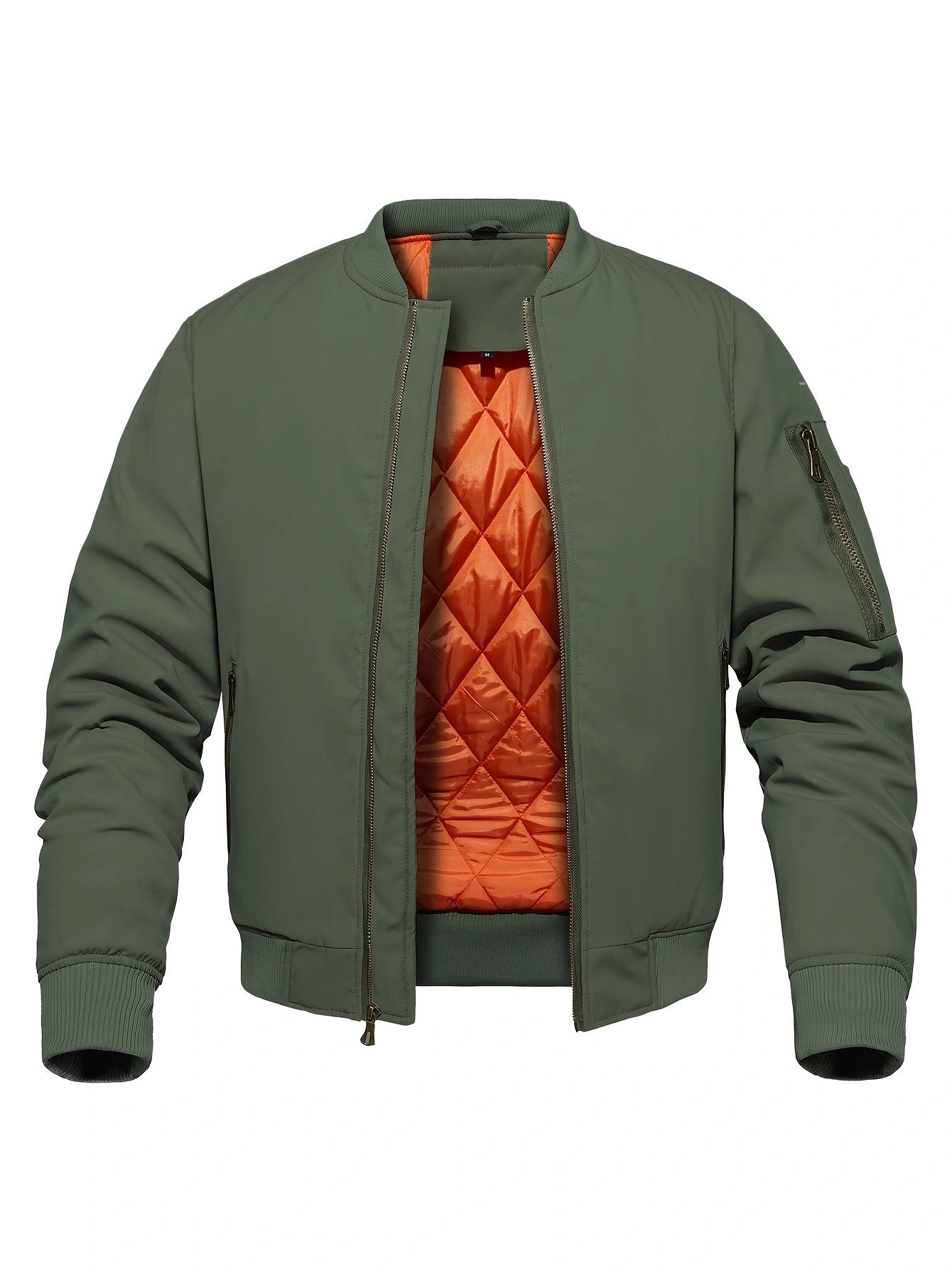 Men's Winter Bomber Jacket, Baseball Jacket Outwear, Thickened Warm Flight Jacket With Ribbed Cuffs, Windproof Casual Coat