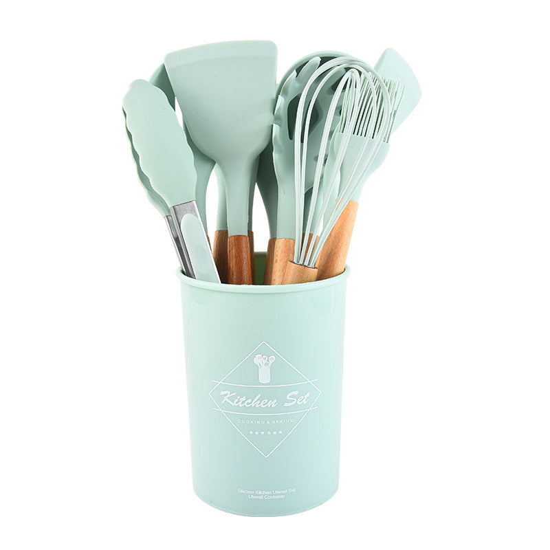 Wooden Handle Silicone Kitchenware Set 12-piece Cooking Non-stick Pan