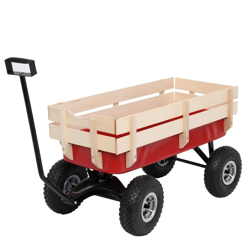 Iron Wood Garden Cart With Four Wheels