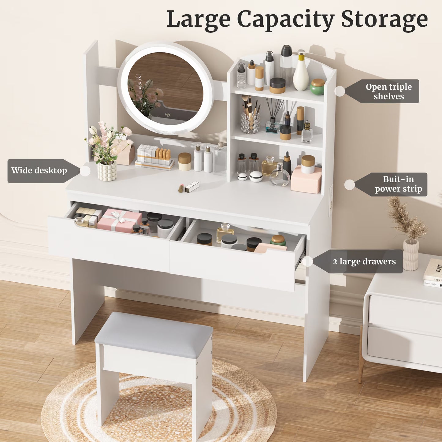 VFF Bedroom Dressing Table, Modern Minimalist Makeup Cabinet, Master Bedroom Makeup Mirror, Makeup Table
